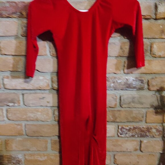 Girls Stretchy Red Velvet Long Body Suit Dance/Gymnastics/Costume - Picture 1 of 3